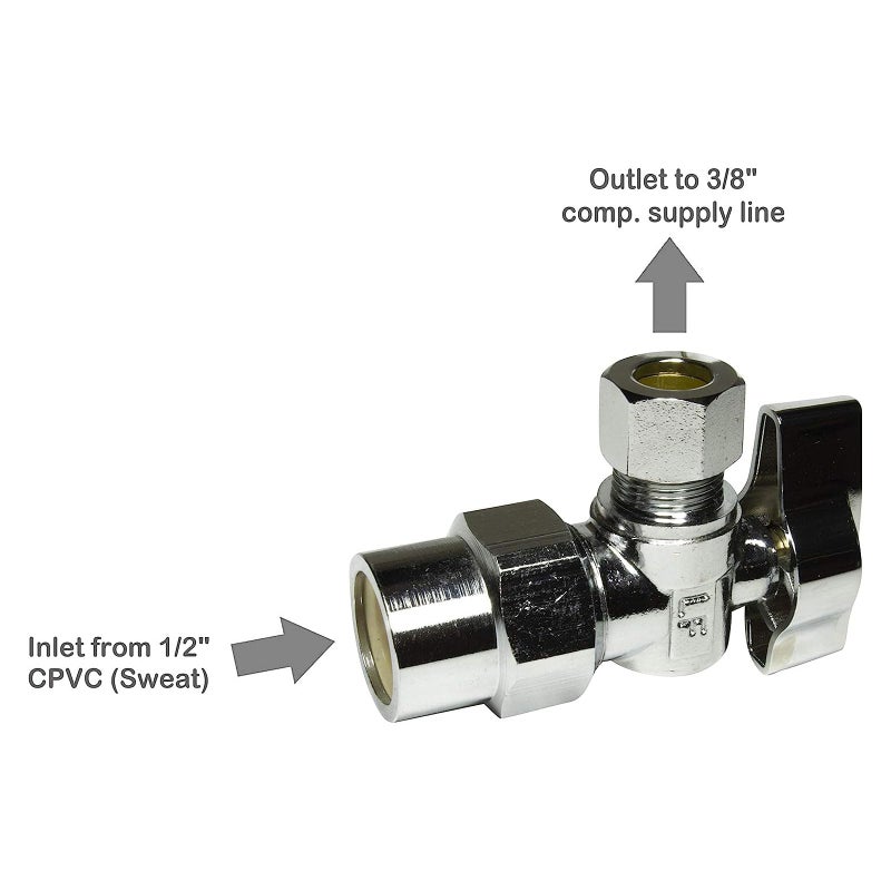 Miiflex Heavy Duty 1/2 in. CPVC SLIP Inlet x 3/8 in. OD Compression Outlet Chrome Plated Brass 1/4 Turn Single Piece Body Angle Valve (Pack of 5) - Image 3